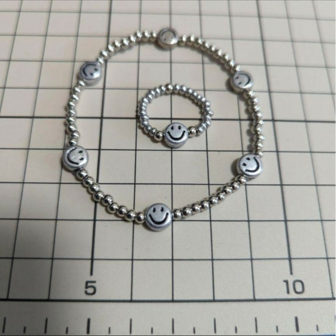 ハンドメイド にこちゃん スマイル ブレスレット指輪2点セット