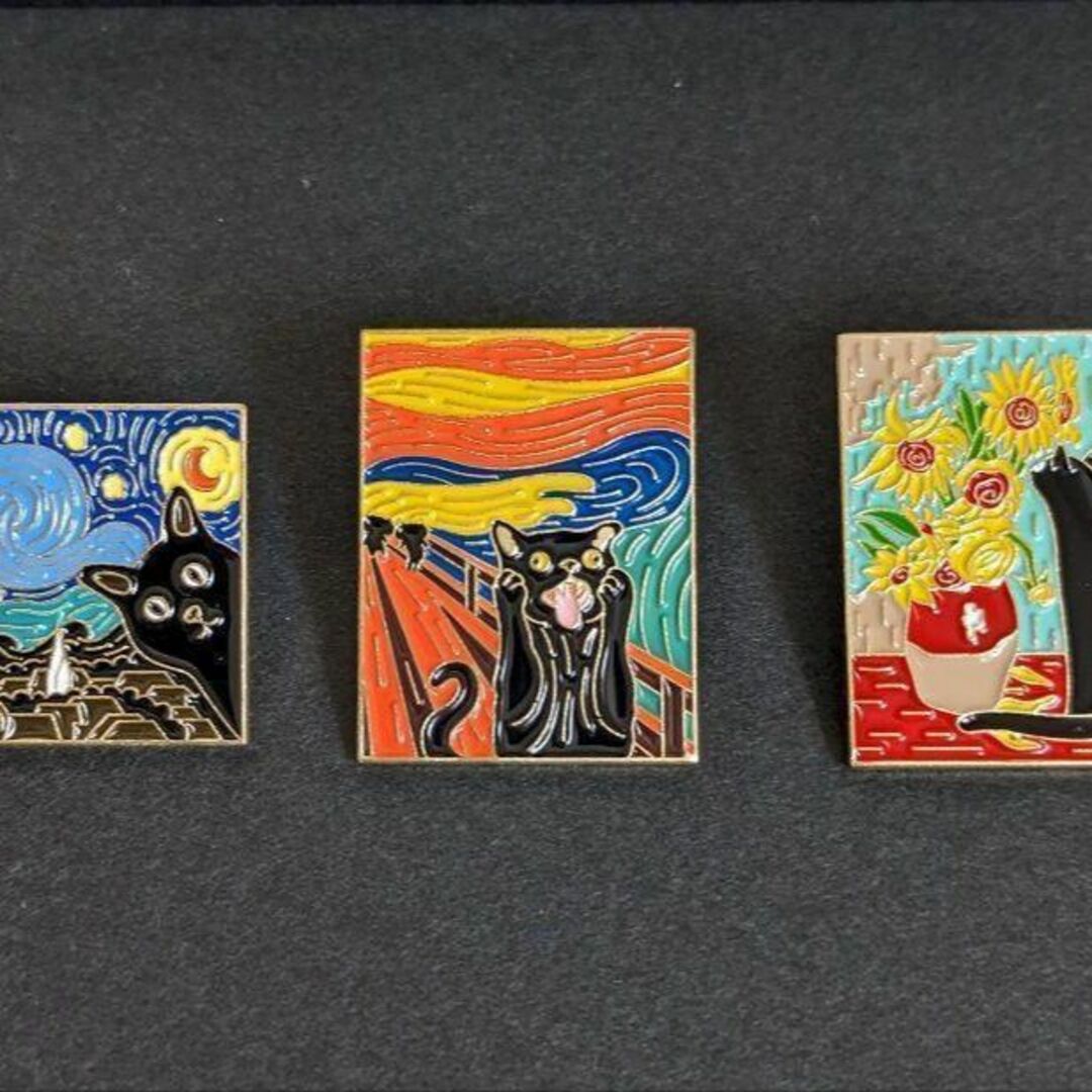 黒ネコちゃん ムンク 叫び 絵画 ピンバッジ ピンブローチ 猫 ねこ