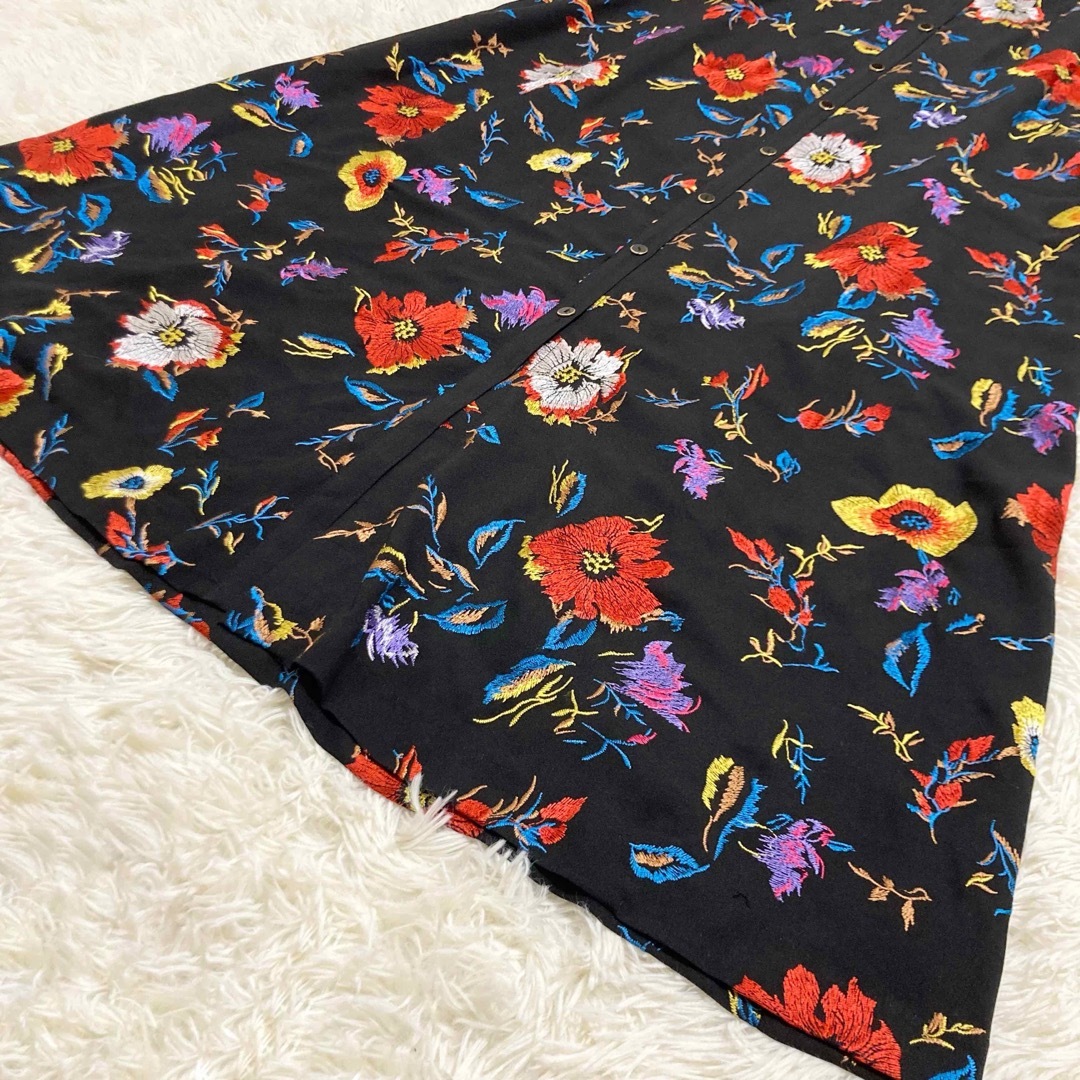 美品✨グレースコンチネンタル 刺繍 ロング丈 マキシ 花柄 カラフル 黒 赤-