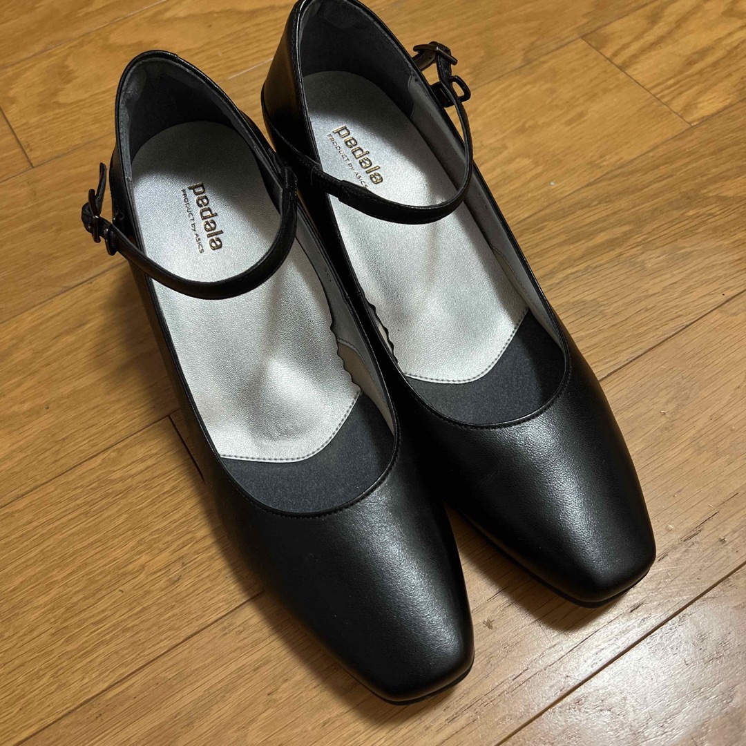 1631【美品】アシックスウォーキング ペダラ パンプス 黒 レザー 22.5