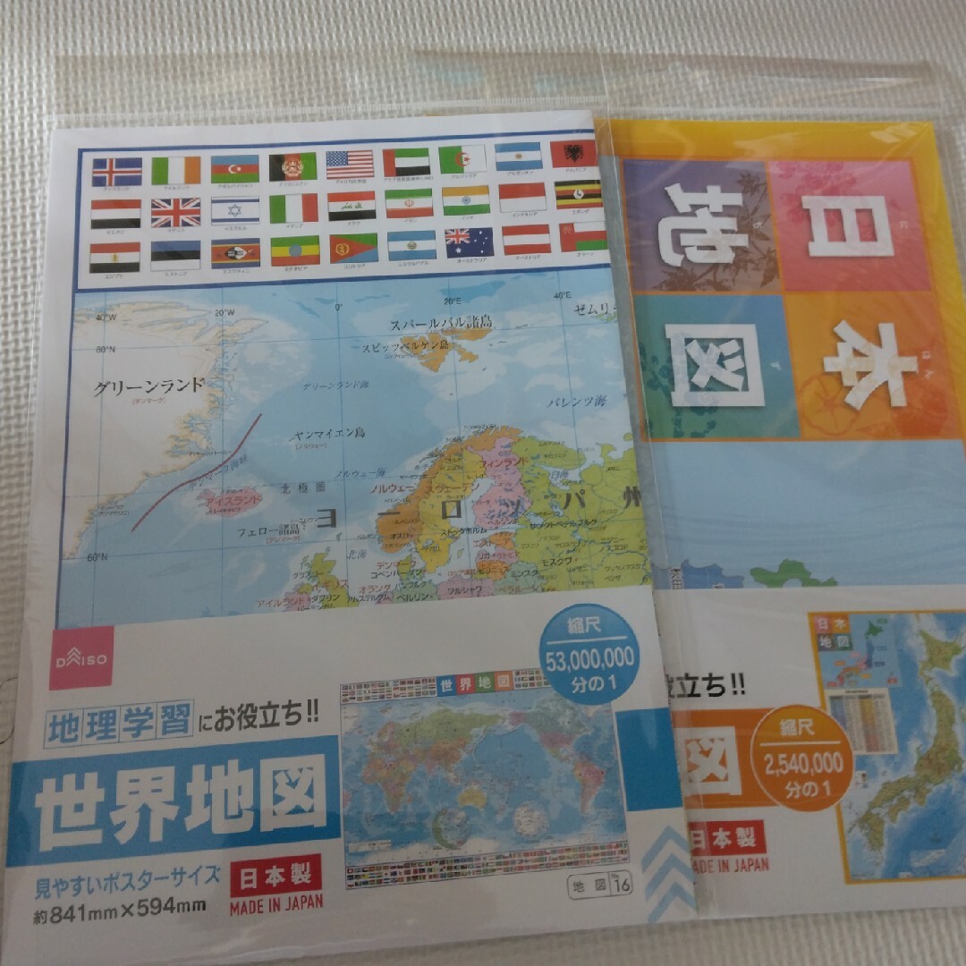 DAISO(ダイソー)の日本地図　世界地図　日本製　ポスター　知育 キッズ/ベビー/マタニティのおもちゃ(知育玩具)の商品写真