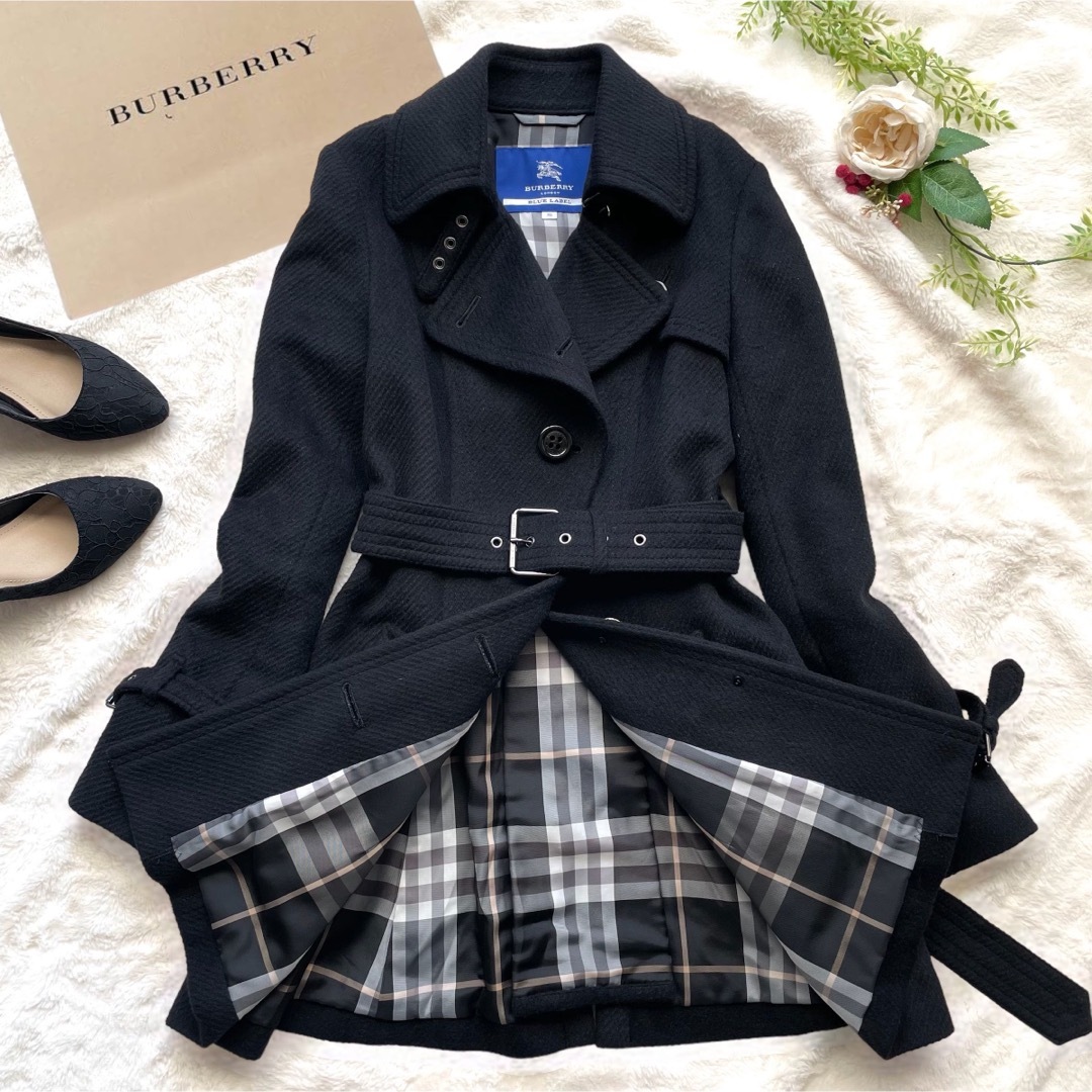 極美品 BURBERRY BLUE LABEL アンゴラ混 メガチェック ベルト-