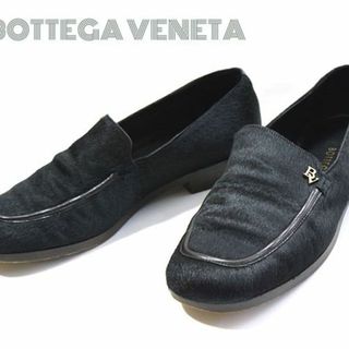 ボッテガヴェネタ(Bottega Veneta)のボッテガ■美品ハラコファー×レザーロゴ金具パンプス 36.5(23.5cm)(ローファー/革靴)