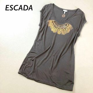 エスカーダ(ESCADA)のブルガリア製 ESCADA ビジュー 付 プリントフレンチスリーブ(Tシャツ(半袖/袖なし))