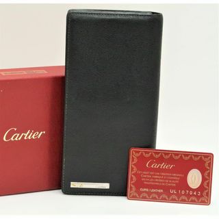 カルティエ(Cartier)のカルティエ　スペイン製　サントス　メンズ　レザー　財布　黒　　18670724(長財布)