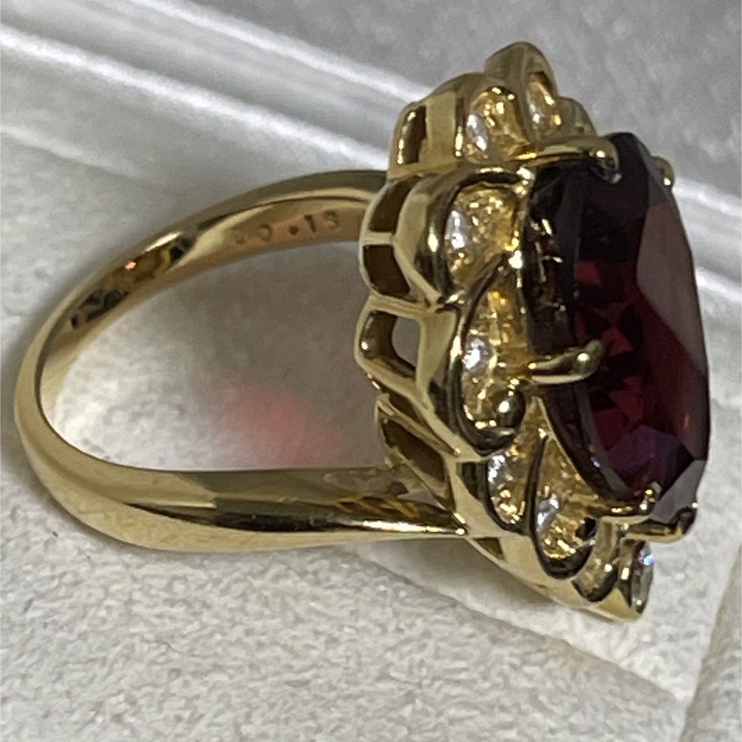 【超美品】ミキモトK18デザインガーネットリング7.77ctダイヤ0.16ct