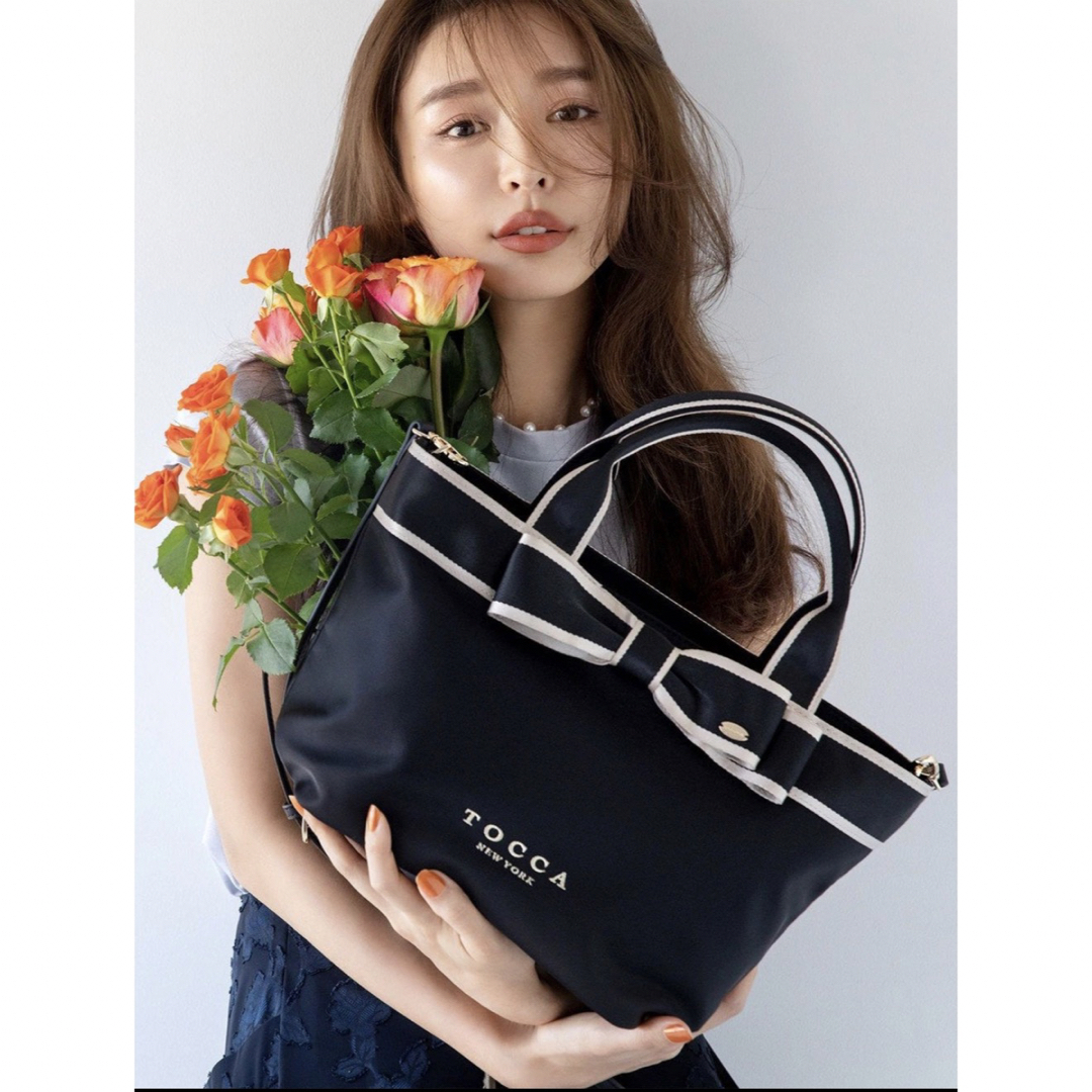 ・美品　TOCCA トッカ　トートバッグ　ネイビー　リボン　ショルダー付き