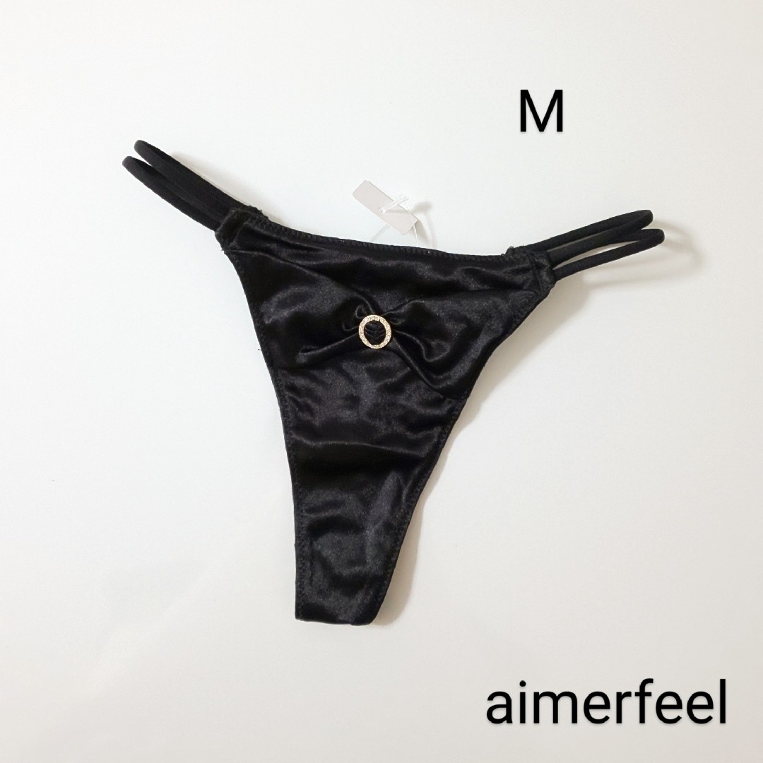 aimer feel(エメフィール)の【未使用】aimerfeel サイドダブルコードサテンTバックショーツ／ブラック レディースの下着/アンダーウェア(ショーツ)の商品写真