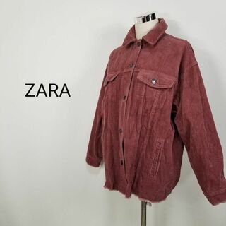 ザラ(ZARA)のZARA美品コーデュロイオーバーサイズCPOジャケット海外Mあずき色(Gジャン/デニムジャケット)