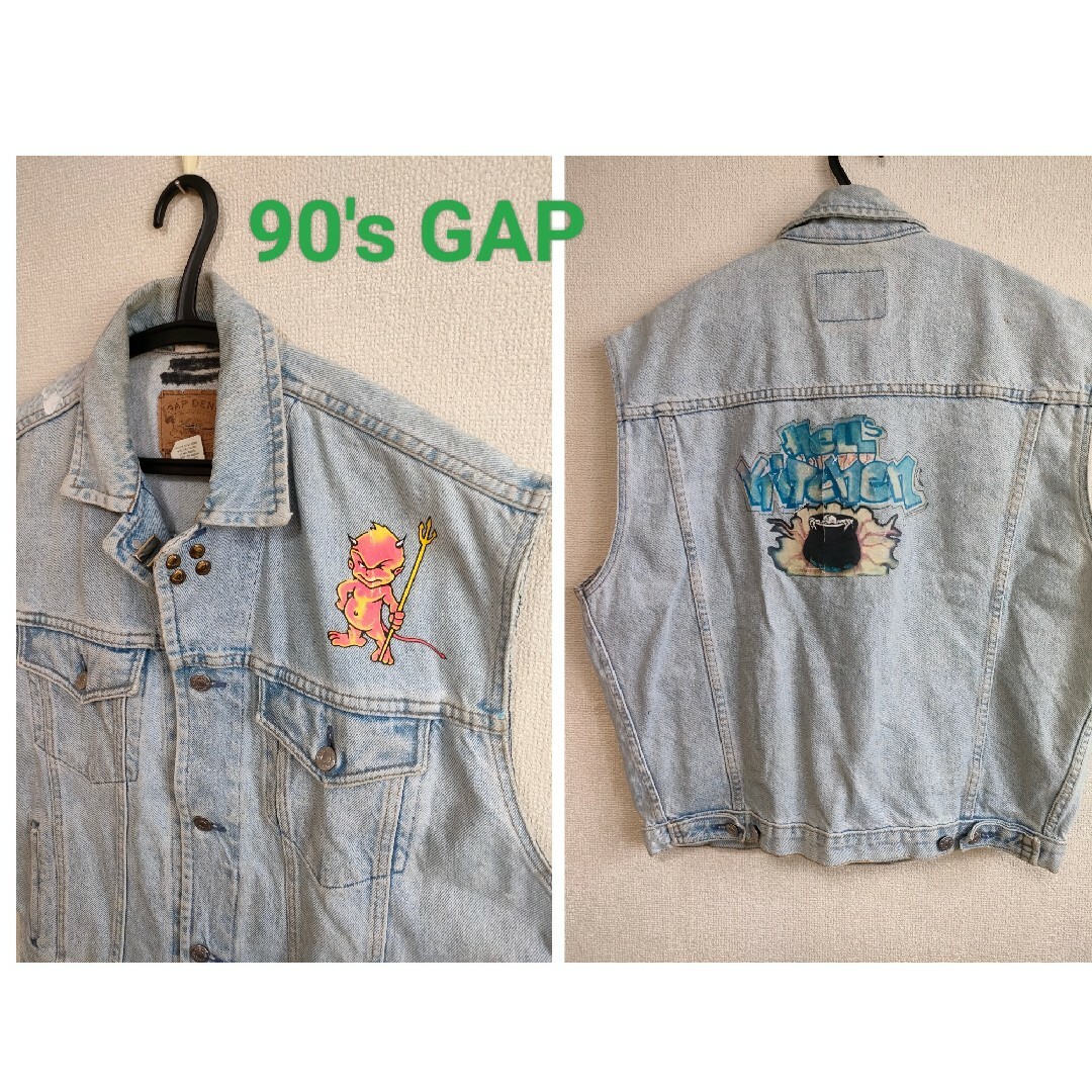 GAP(ギャップ)の90's オールド GAP　超希少！ デニム ベスト　デビル　アメリカ古着 メンズのジャケット/アウター(Gジャン/デニムジャケット)の商品写真