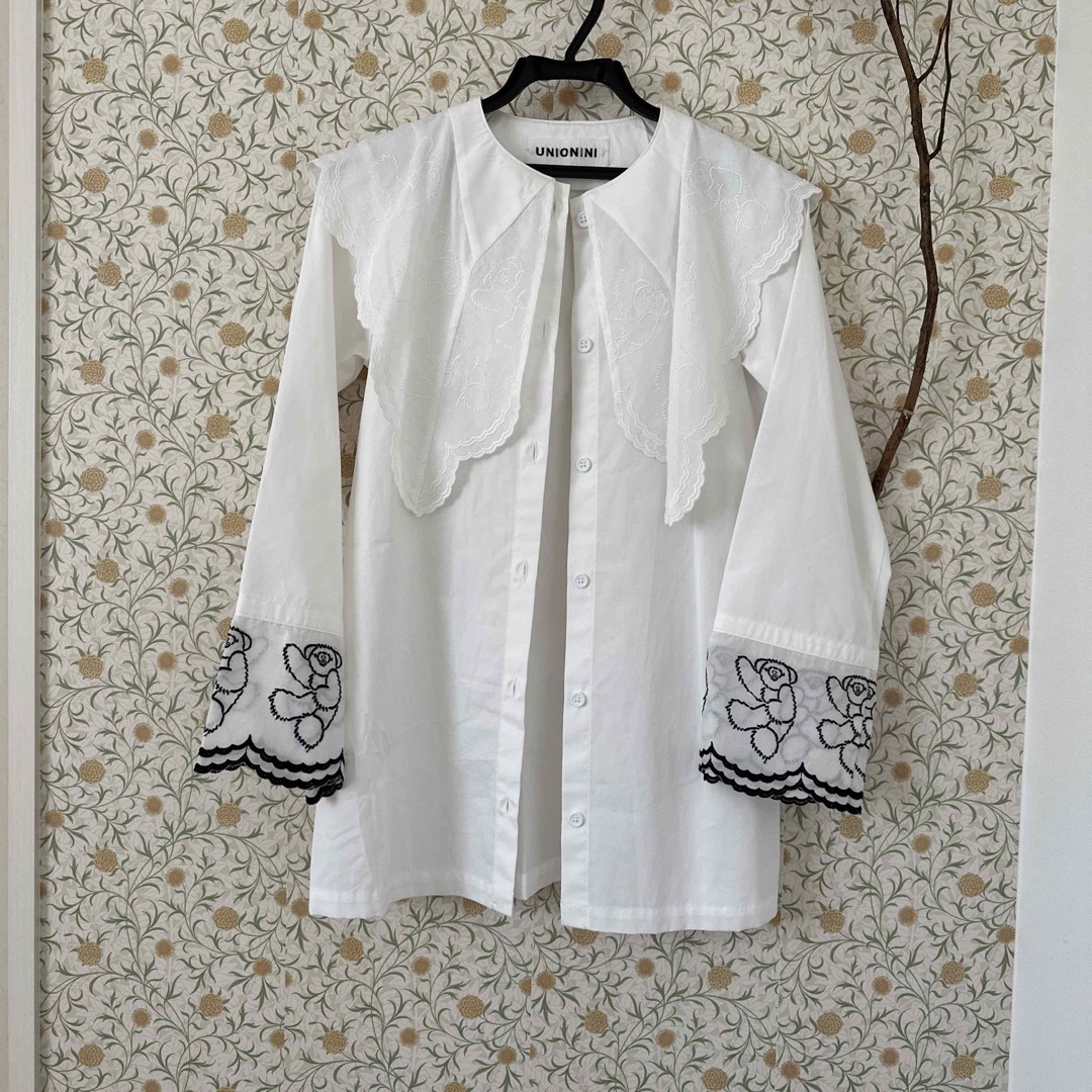 unionini】くま柄刺繍シャツ オレンジ 10-12y-