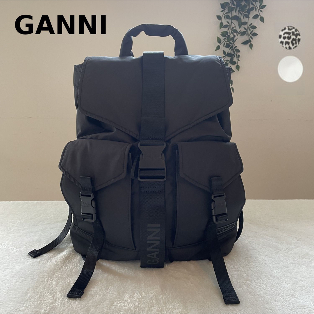 ⁂GANNI ロゴ入り テック バックパック ブラック リュックサック ガニー