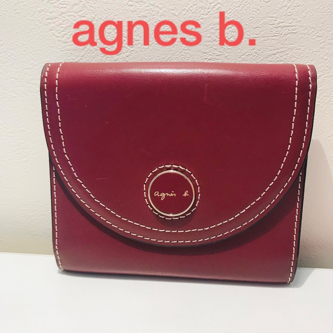 アニエスべー 折財布　ウォレット　ワインレッド　 agnes b. レザー　牛革