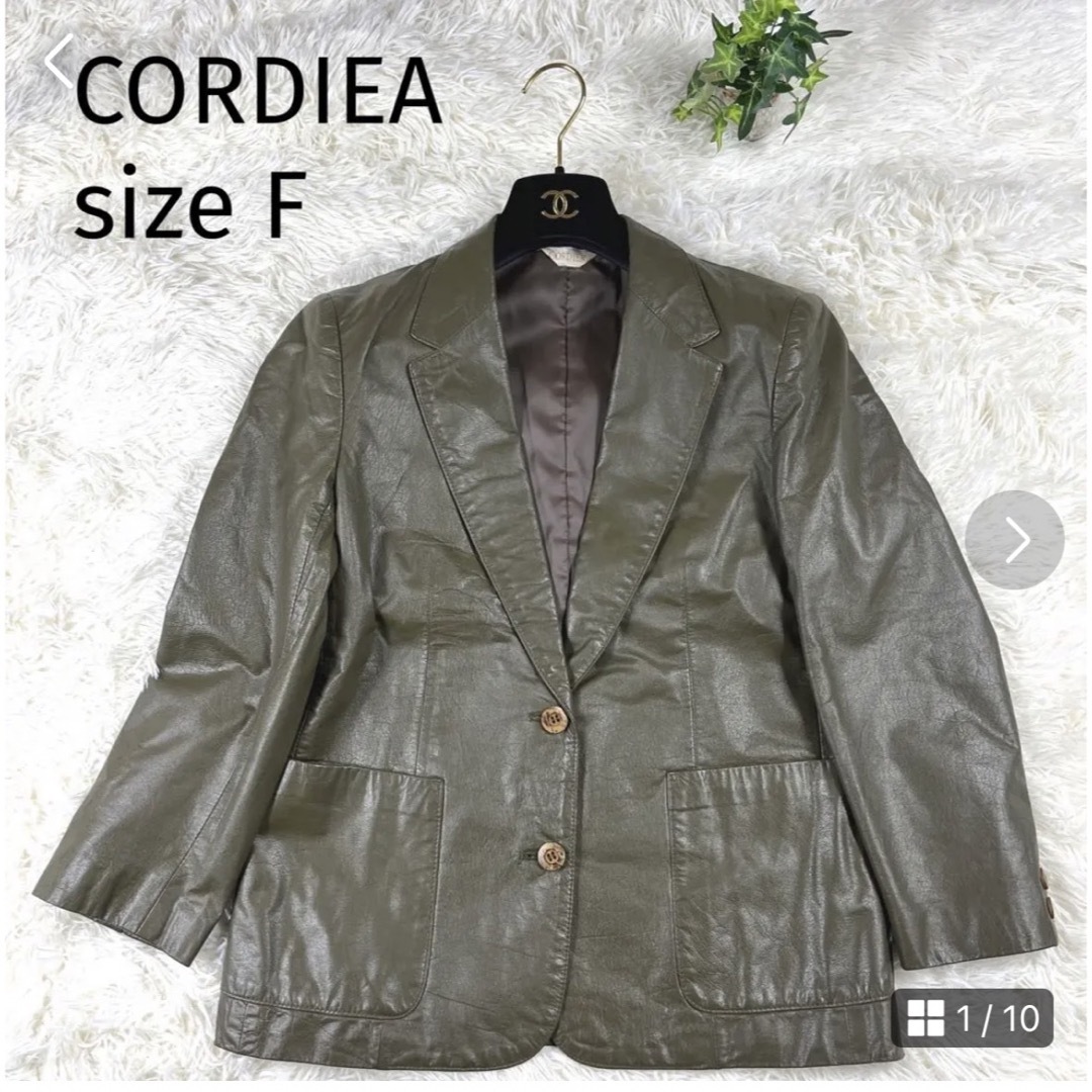 CORDIER(コルディア)の【CORDIER】コルディア（F）レザー　ジャケット　ヴィンテージ  カーキ レディースのジャケット/アウター(テーラードジャケット)の商品写真