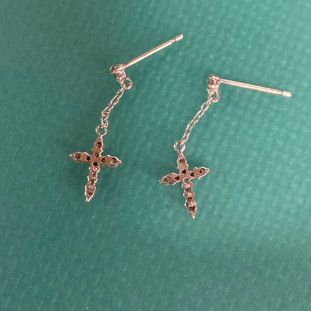 K18金 Heart and Cross Dangle レディースイヤリング