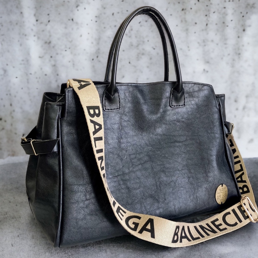 ハンドメイドhigh class tote bag／BLACK leather