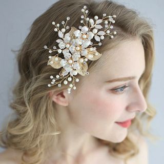 aokiyuri コットンパール ヘアピン ブライダル ヘッドドレス-