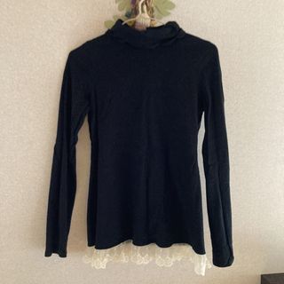 フランシュリッペブラック(franchelippee black)のフランシュリッペ　黒お裾フリルレースカットソーM(カットソー(長袖/七分))