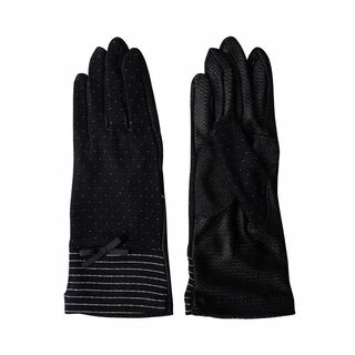 GlovesDEPO 接触冷感 UV対策手袋ソバカスドット裾リボンショート丈5指(その他)