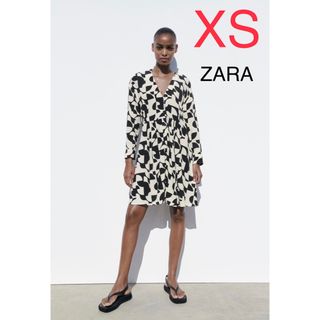 ザラ(ZARA)のZARA 花柄 ミニ ワンピース プリントワンピース 長袖ワンピース 幾何学(ひざ丈ワンピース)