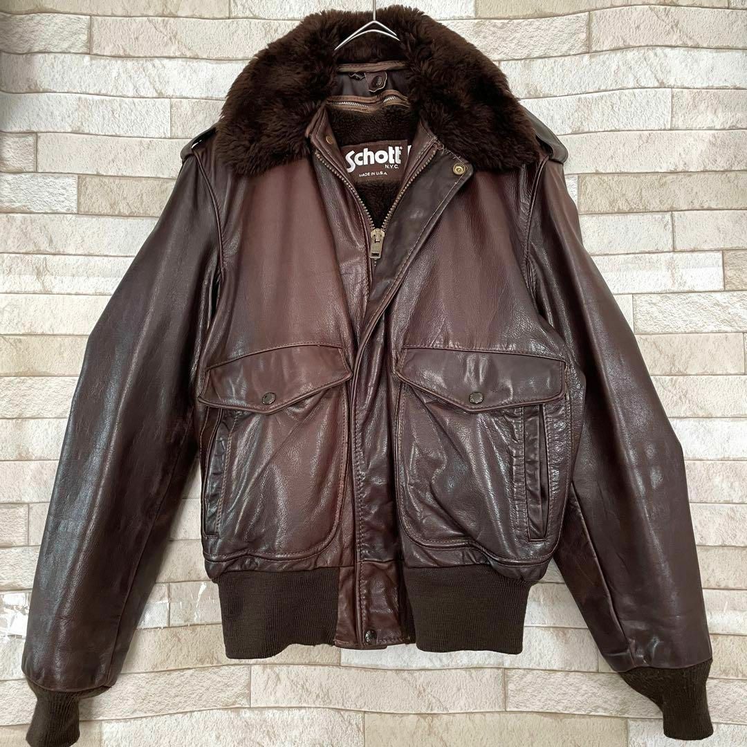 schott - Schott ショット G-1 USA レザージャケット ブラウン 40.の ...