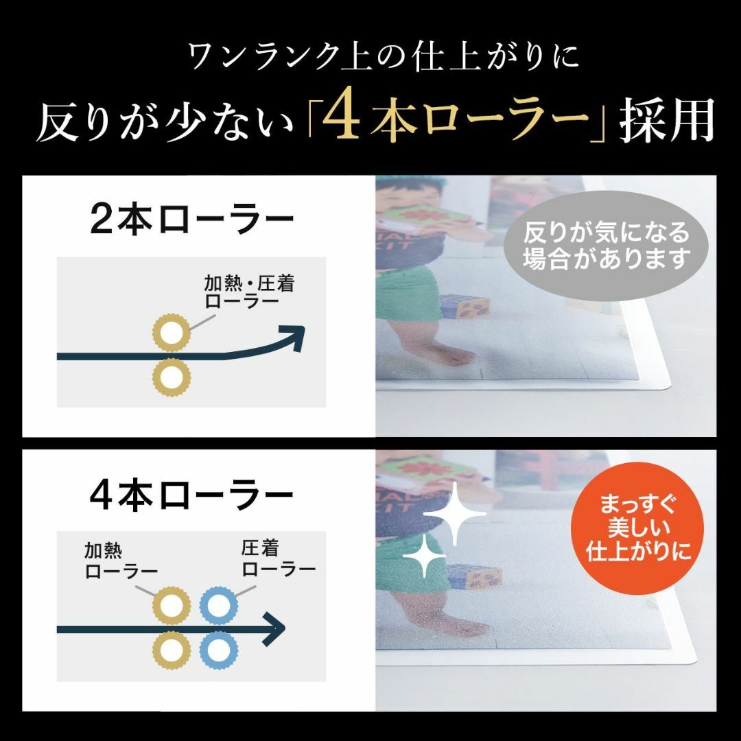 サンワダイレクト ラミネーター A3 / A4 対応 4本ローラー 90秒高速ウ