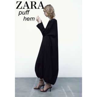 ザラ(ZARA)の匿名配送　新品　レア　ZARA  パフヘム　ワンピース  ブラック　長袖(ロングワンピース/マキシワンピース)