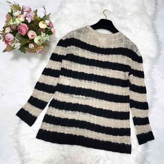 本物 シャネル カシミヤ混 ボーダー 切替 長袖 ニット セーター 34