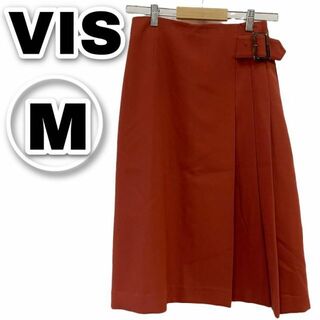 ヴィス(ViS)のVIS サイドプリーツ フレアスカート エンジ　赤　レッド Ｍ(ひざ丈スカート)