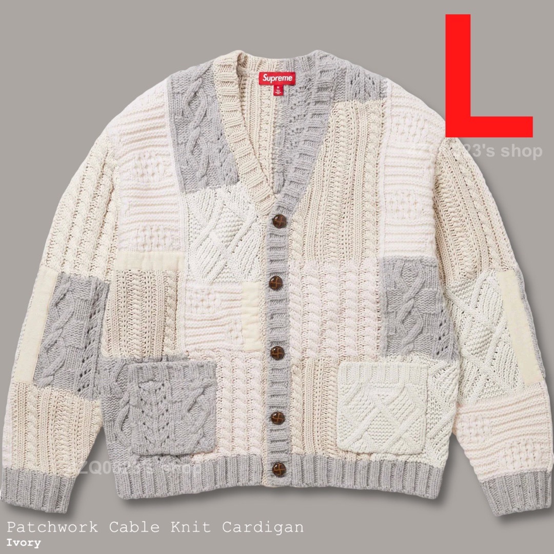 LargeカラーSupreme Patchwork Cable Knit Cardigan L