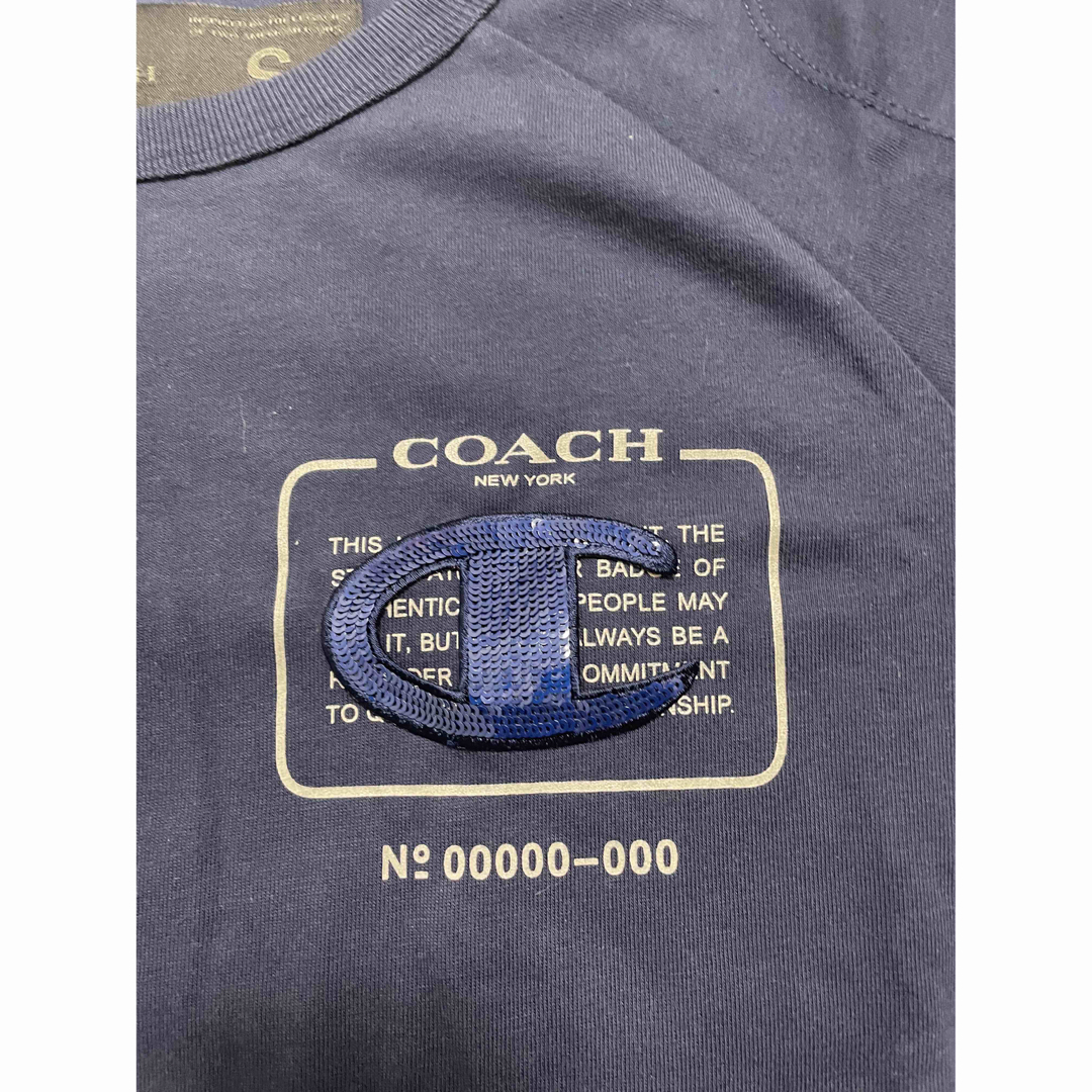 COACH(コーチ)のCOACH X CHAMPION スパンコール ロゴ 半袖Ｔシャツ NAVY レディースのトップス(Tシャツ(半袖/袖なし))の商品写真