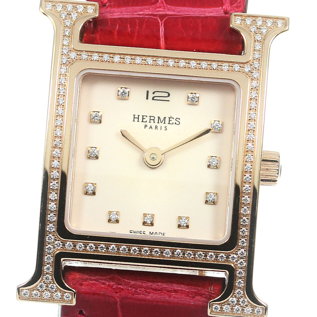 Hermes(エルメス)のエルメス HERMES HH1.273 Hウォッチ K18PG ダイヤベゼル クォーツ レディース 良品 内箱・保証書付き_770627 レディースのファッション小物(腕時計)の商品写真