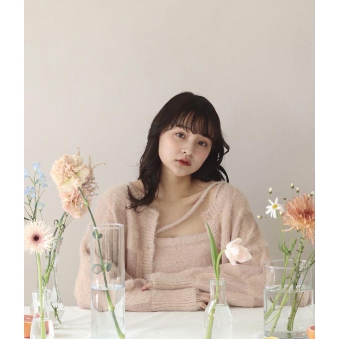 muguet shaggy knit ensemble babypink