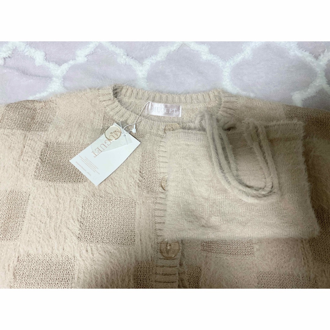 muguet shaggy knit ensemble BABY PINK 新品 - カーディガン