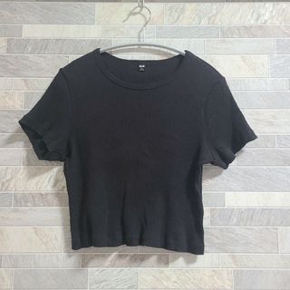 ユニクロ(UNIQLO)のリブクロップドT（半袖）　ユニクロ　UNIQLO　黒　ブラック(Tシャツ(半袖/袖なし))