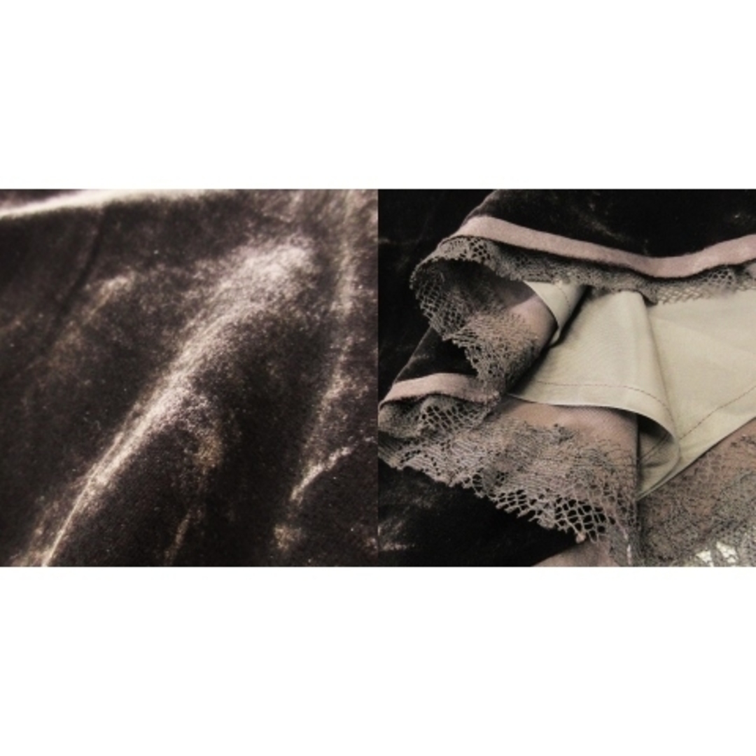 クランデュイユ スカート ベルベット フレア ひざ丈 シルク 絹 レース 3 茶 レディースのスカート(ひざ丈スカート)の商品写真