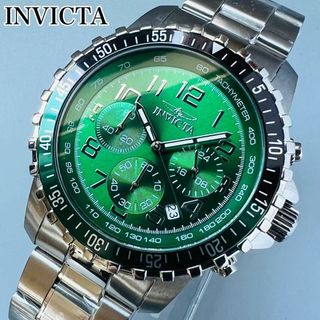 インビクタ(INVICTA)のインビクタ 腕時計 メンズ グリーン シルバー 新品 電池式 クロノグラフ 黒(腕時計(アナログ))