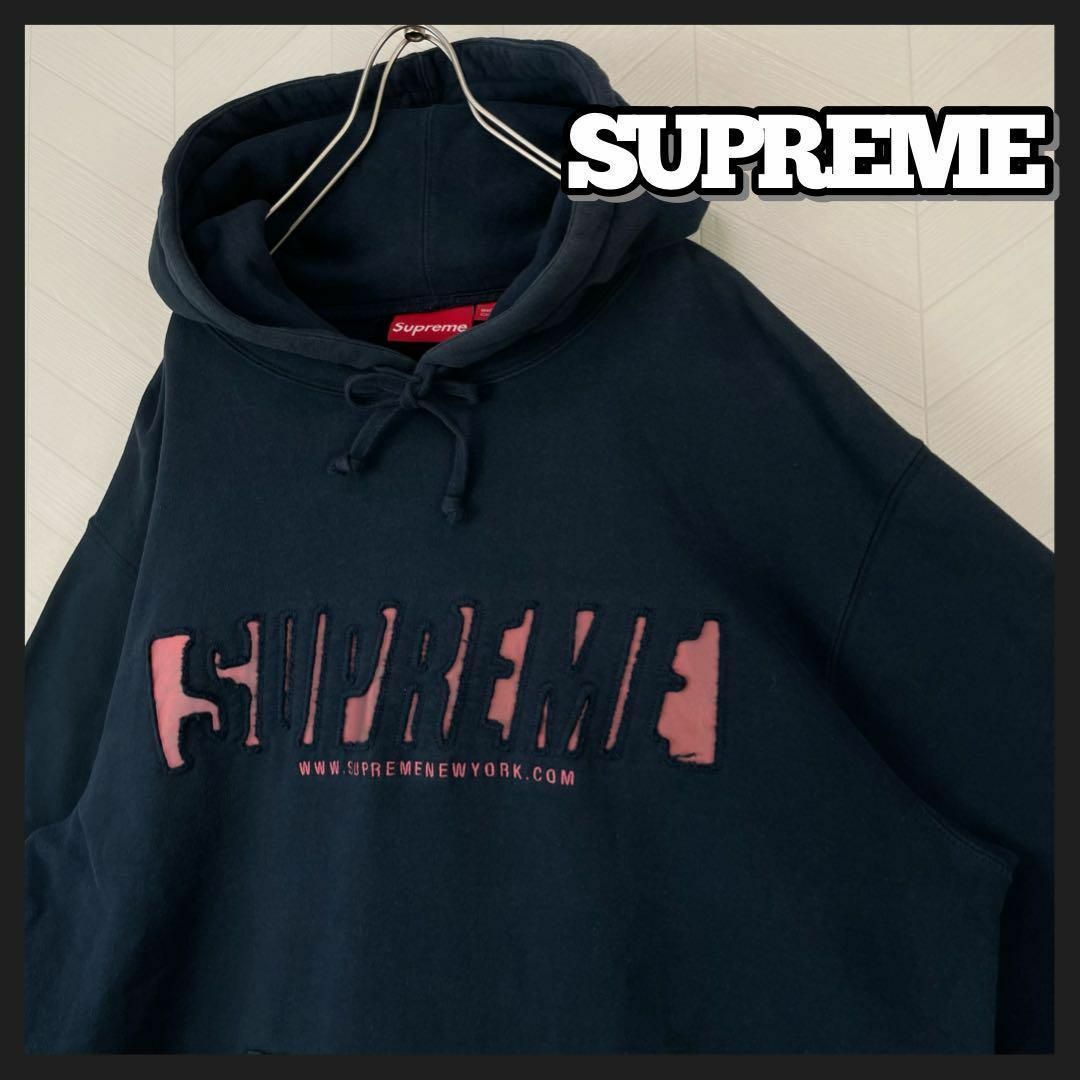 《激レア》シュプリーム supreme☆パーカー M デカロゴ 黒色 P725