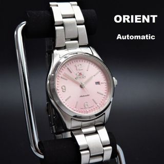 オリエント(ORIENT)のORIENT  自動巻き腕時計 裏スケ デイト ピンク文字盤 (腕時計)
