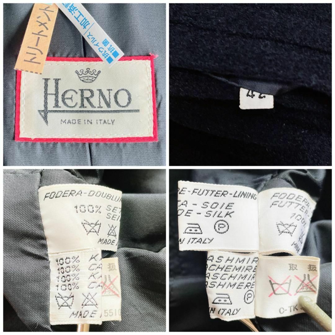 美品◆HERNO◆カシミヤ100%　裏地総柄　ロングコート　ブラック