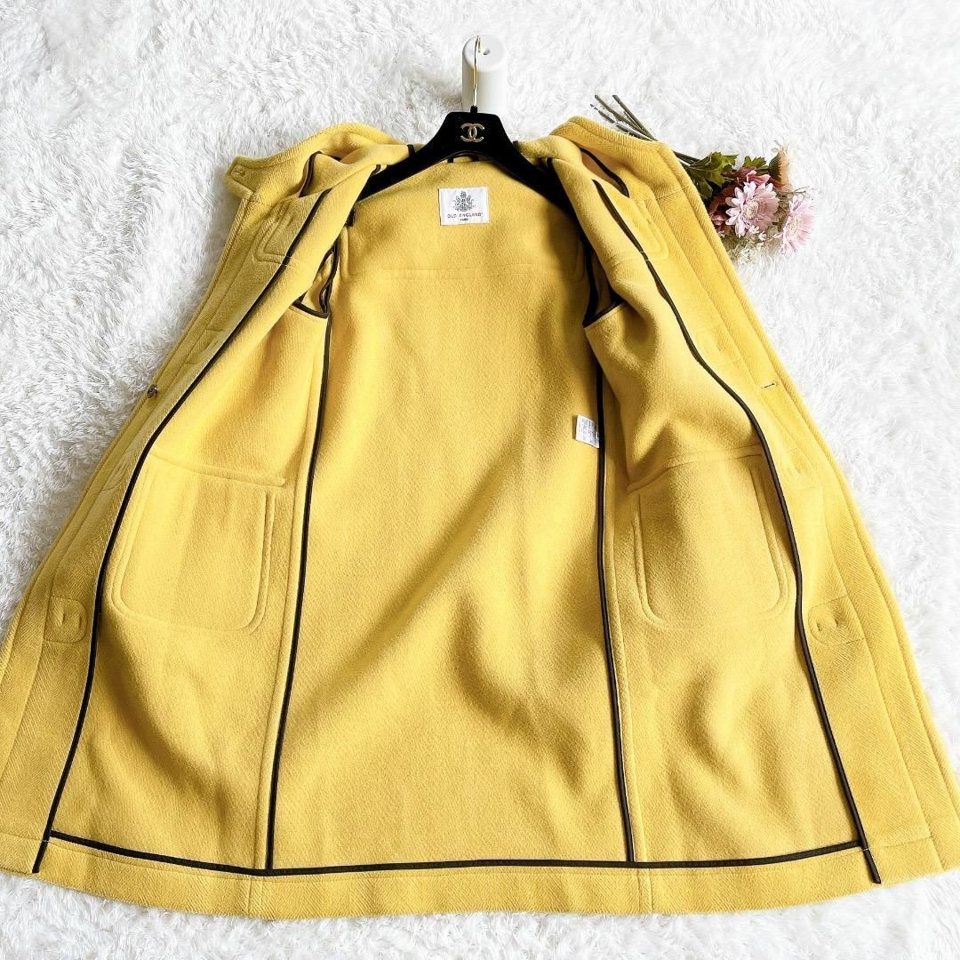 美品◆OLD ENGLAND◆ヘリンボーン柄 ロングダッフルコート イエロー