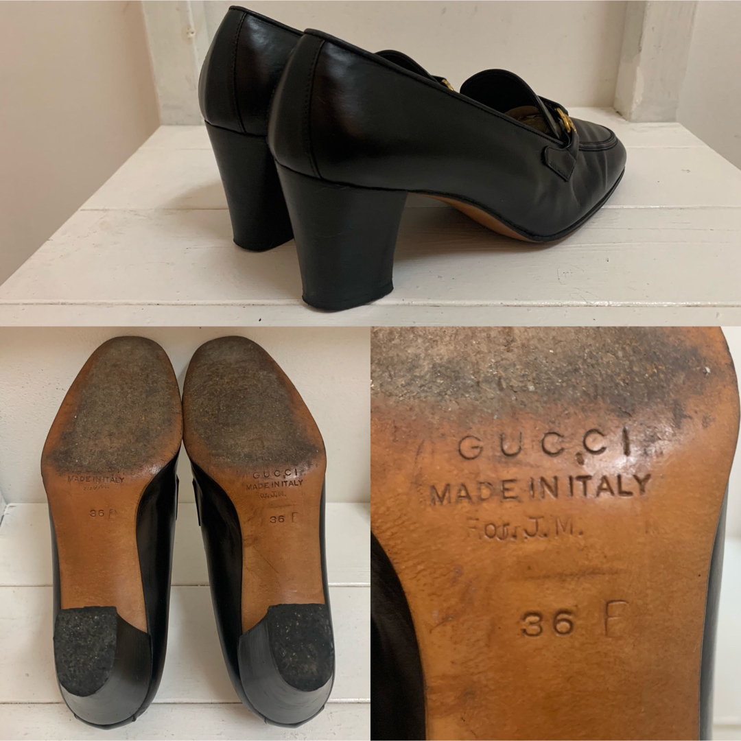 OLD GUCCI オールドグッチ ITALY製 GGロゴ レザーヒールパンプス