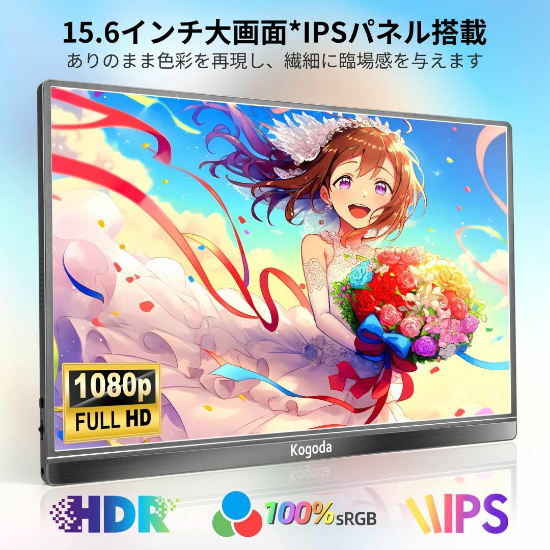 Kogoda モバイルモニター ゲーミングモニター 15.6インチモニター 持ち