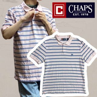 WBG ポロシャツ CHAPS 古着 ピンク ゆるだぼ　ボーダー　ワンポイント(ポロシャツ)