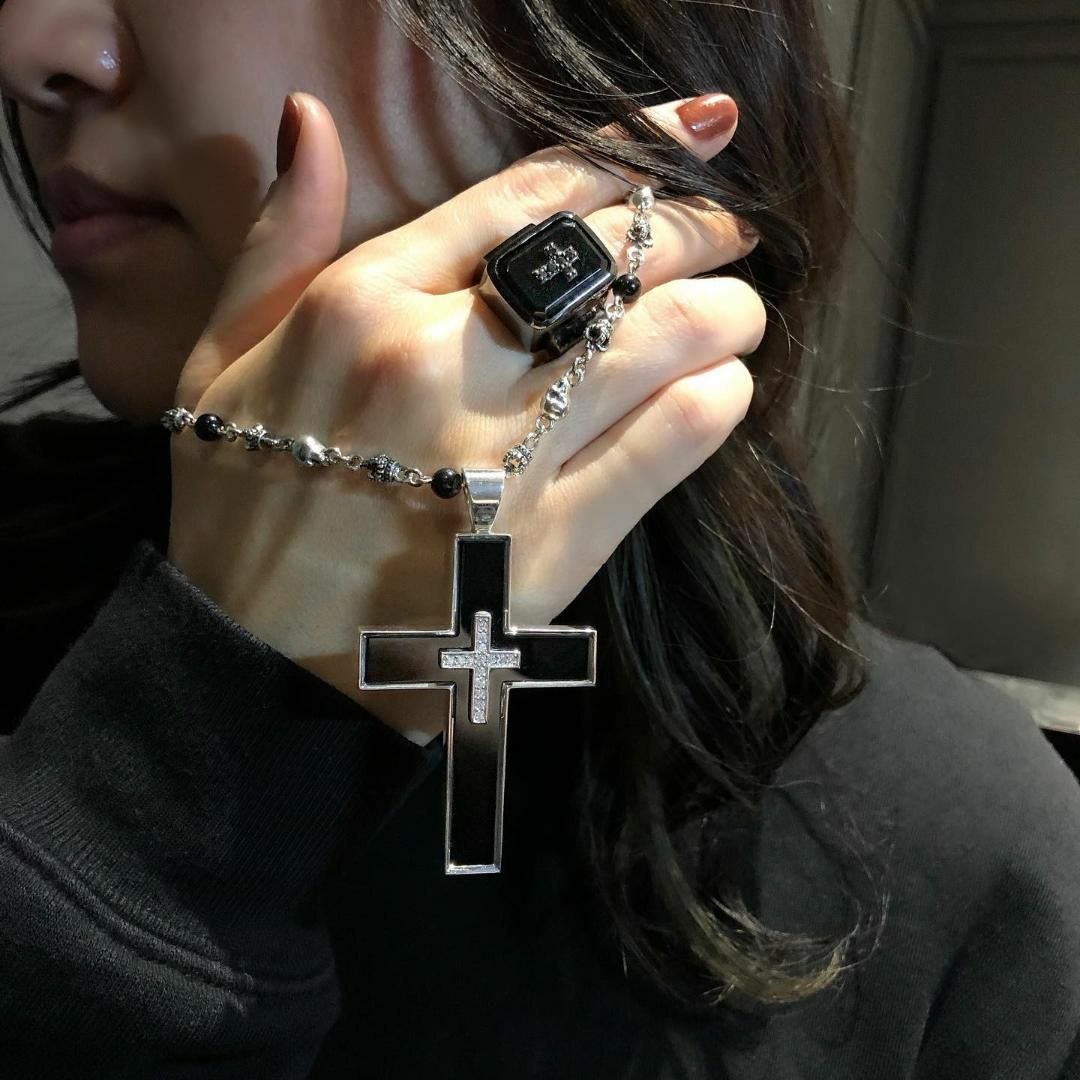 定価5.5万☆Justin Davis オニキス装飾スカル・クラウンネックレス2