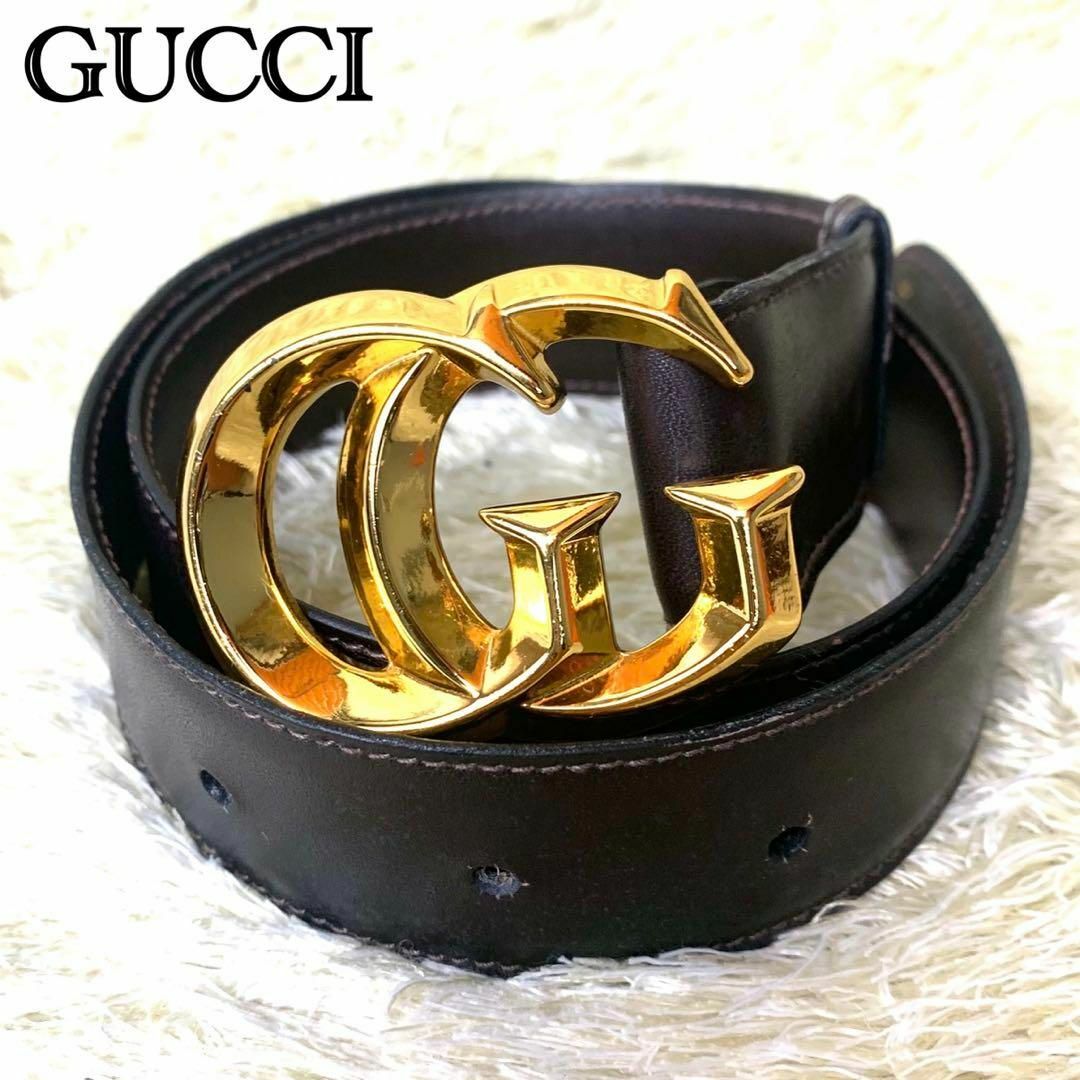 GUCCI ベルト GGロゴ レザー ゴールド ブラック グッチ 新品 - ベルト