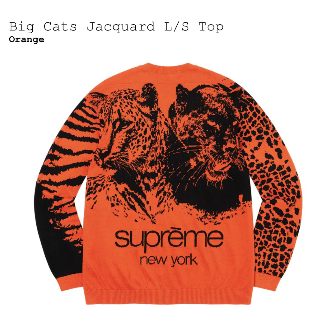 Supreme - シュプリーム Big Cats Jacquard L/S Top オレンジMの通販