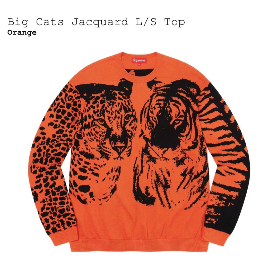 Supreme(シュプリーム)のシュプリーム　Big Cats Jacquard L/S Top　オレンジM メンズのトップス(Tシャツ/カットソー(七分/長袖))の商品写真
