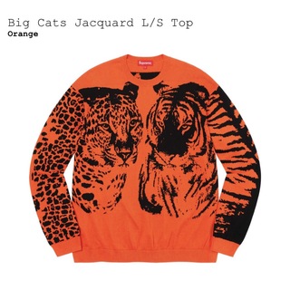 シュプリーム(Supreme)のシュプリーム　Big Cats Jacquard L/S Top　オレンジS(Tシャツ/カットソー(七分/長袖))