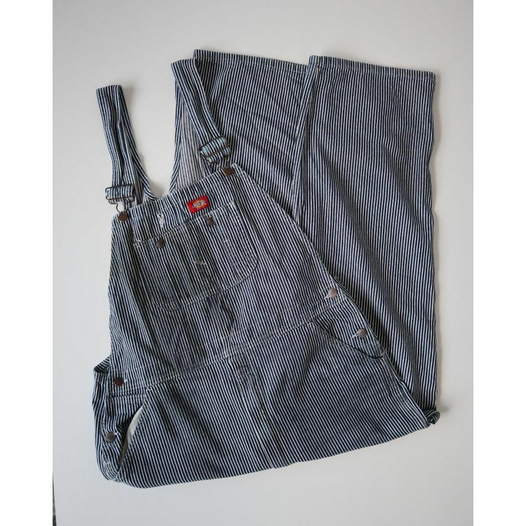 【Dickies】90s ヒッコリー デニム ルーズ オーバーオール 青 W36